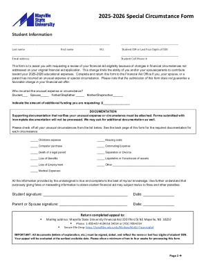 2025-2026 Special Circumstance Financial Aid Form