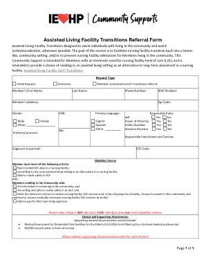 Assisted Living Facility Transitions Referral Form