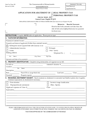 Massachusetts Property Tax Abatement Application