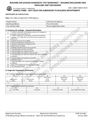 California Building Air Leakage Diagnostic Test Worksheet