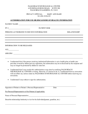 Authorization for Use or Disclosure of Health Information