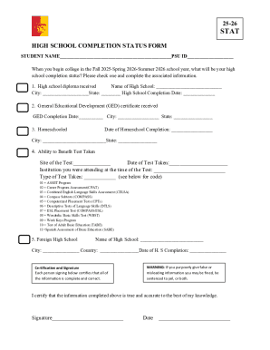 High School Completion Status Form