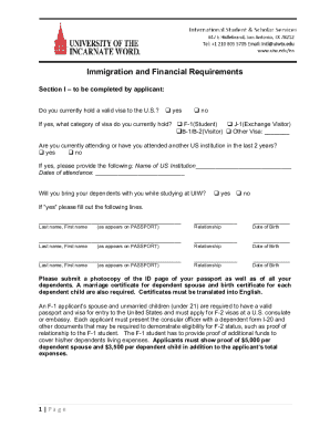 UIW F-1 Student Visa Financial Affidavit