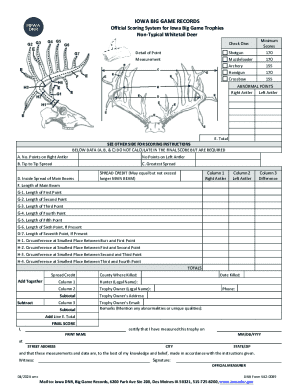 Iowa Non-Typical Whitetail Deer Scoring Form