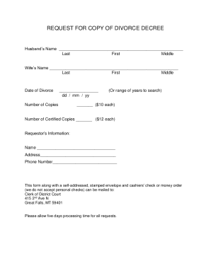 Request for Copy of Divorce Decree