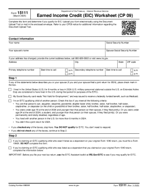 IRS Form 15111 Earned Income Credit Worksheet