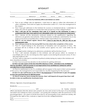 Student Affidavit for College Admission