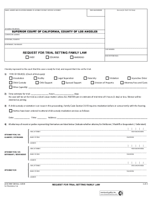 California Request for Trial Setting Family Law