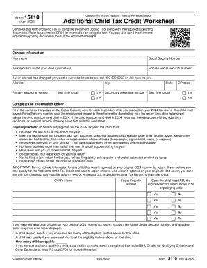 Additional Child Tax Credit Worksheet