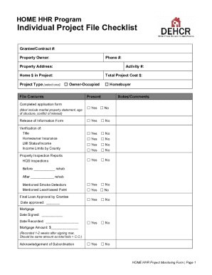 HOME HHR Program Project Monitoring Form