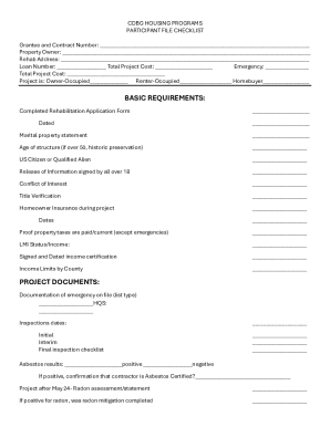 CDBG Housing Programs Participant File Checklist