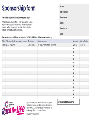 Race for Life Sponsorship Form