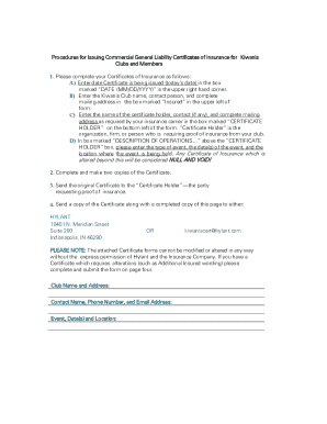 Kiwanis Certificate of Insurance