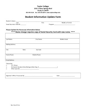 Student Information Update Form