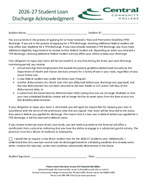 Student Loan Discharge Acknowledgment Form