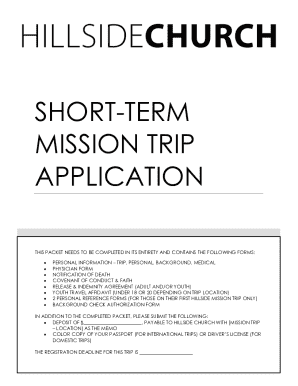 Short-Term Mission Trip Application