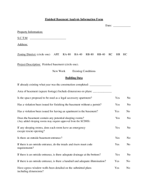 Finished Basement Analysis Information Form