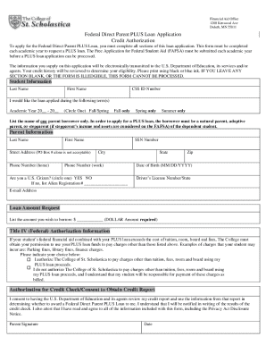 Federal Direct Parent PLUS Loan Application