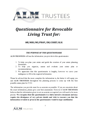 Questionnaire for Revocable Living Trust