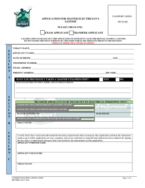 Master Electrician License Application