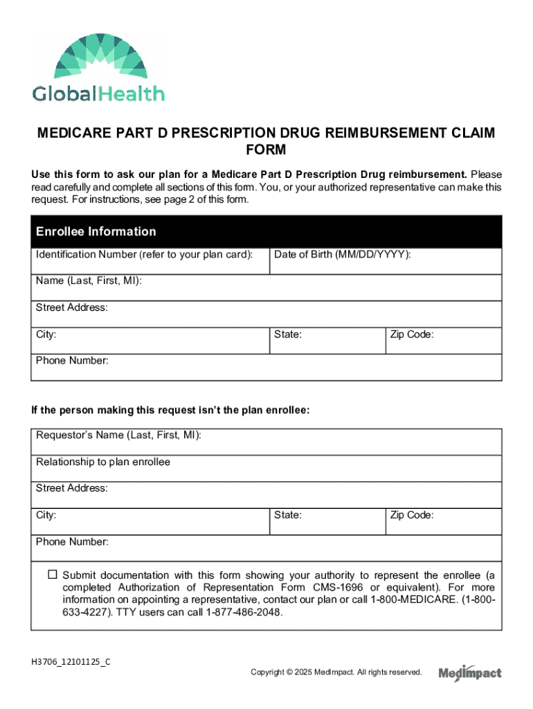 Medicare Part D Prescription Drug Reimbursement Claim Form - Blank ...