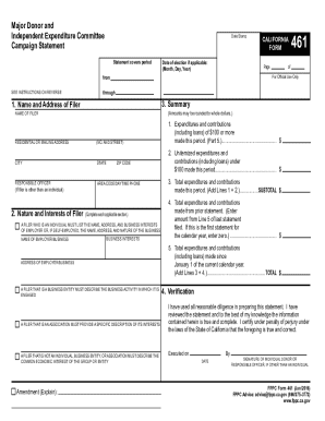 California Major Donor and Independent Expenditure Committee Campaign Statement Form 461