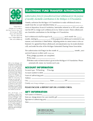 Michigan 4-H Foundation Electronic Fund Transfer Authorization