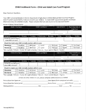 Child Enrollment Form—Child and Adult Care Food Program