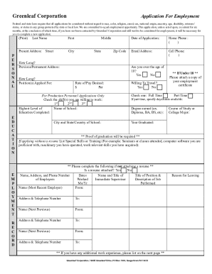 Greenleaf Corporation Employment Application