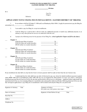 Application to Pay Filing Fee in Installments