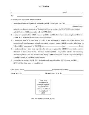 Affidavit for Lost SNAP 2025 Admit Card
