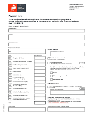 European Patent Office Payment Form