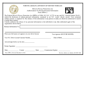 North Carolina DPPA-2 Form