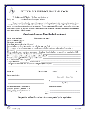 Petition for Masonry Degrees