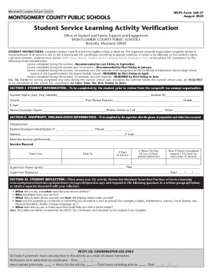 MCPS Student Service Learning Activity Verification Form