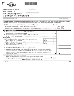 Alabama Net Operating Loss Form NOL-85A