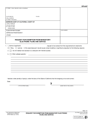 Request for Exemption from Mandatory Electronic Filing and Service
