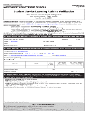MCPS Student Service Learning Activity Verification