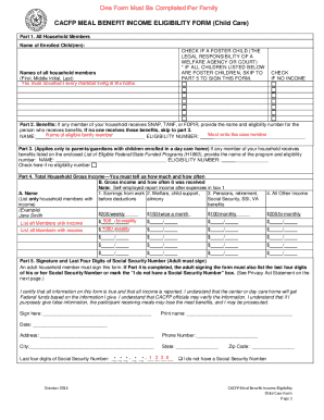 CACFP Meal Benefit Income Eligibility Form (Child Care)