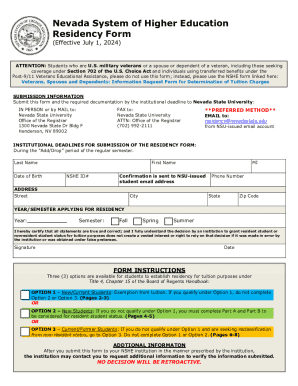 Nevada Residency Form for Tuition Purposes