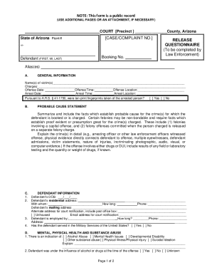 Arizona Law Enforcement Release Questionnaire
