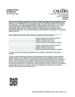 Limited Power of Attorney for California State Teachers' Retirement System