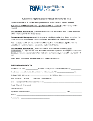 Tuberculosis Testing Documentation Form