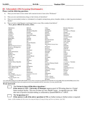Tuberculosis Screening Questionnaire