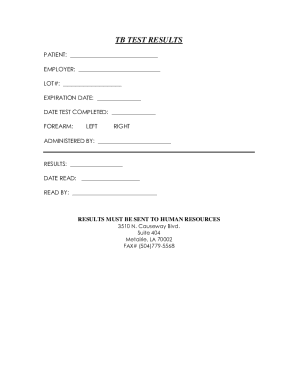 TB Test Results Form
