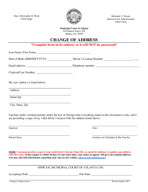 Municipal Court of Atlanta Change of Address Form