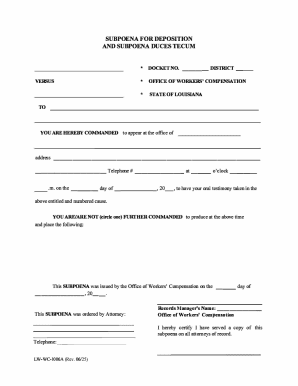 Louisiana Subpoena for Deposition and Subpoena Duces Tecum