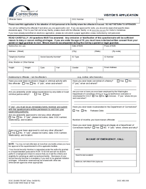 Visitor's Application for Washington State DOC