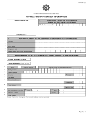 SAPS 521(g) Notification of Incorrect Information