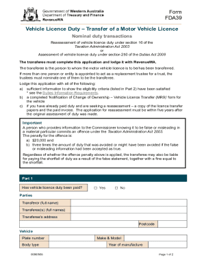 Vehicle Licence Duty Transfer Form